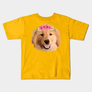 Golden Retriever with Flower Kids T-Shirt